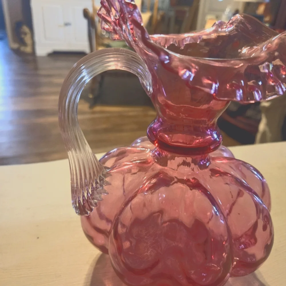 Vintage Fenton Cranberry 8" Melon Pitcher - Picture 7 of 11